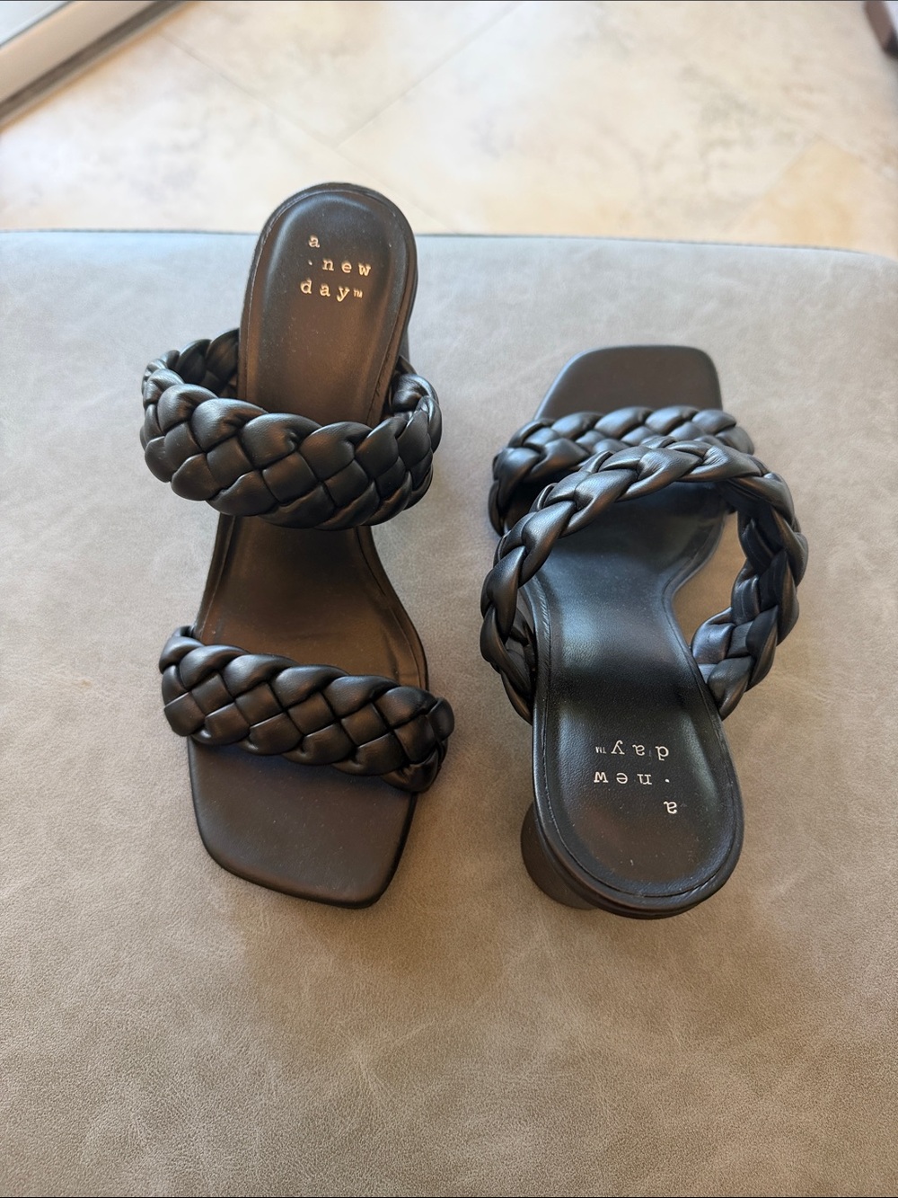 a new day Black Braided Double-Strap Slide Mules